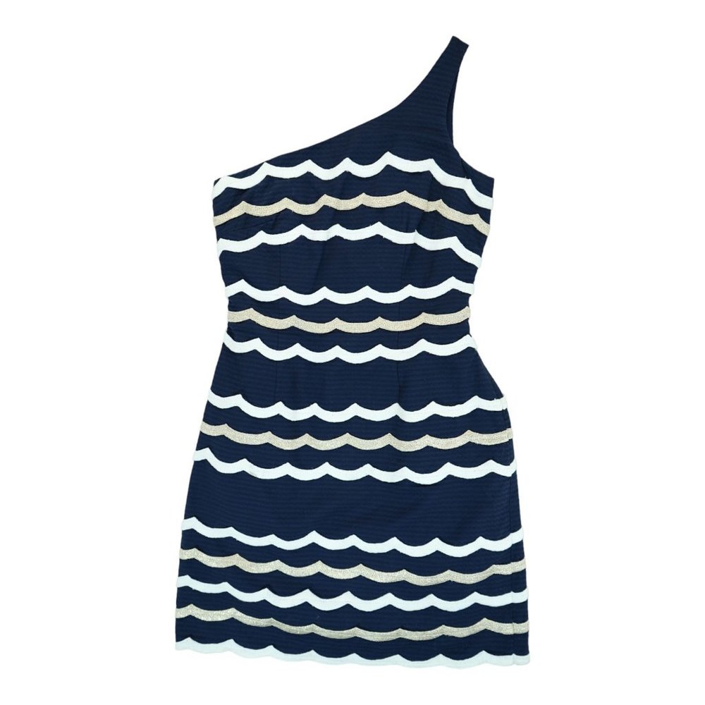 Lilly Pulitzer One Shoulder Blue White Gold Dress Size 0 MSRP $298